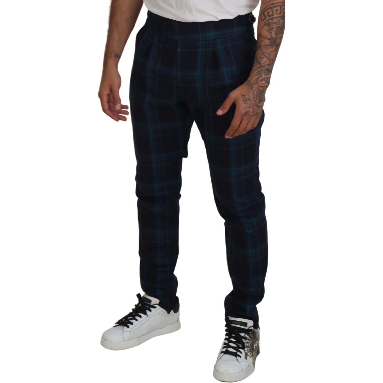 Blue Purple Plaid Wool Trousers Pants