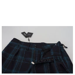 Blue Purple Plaid Wool Trousers Pants