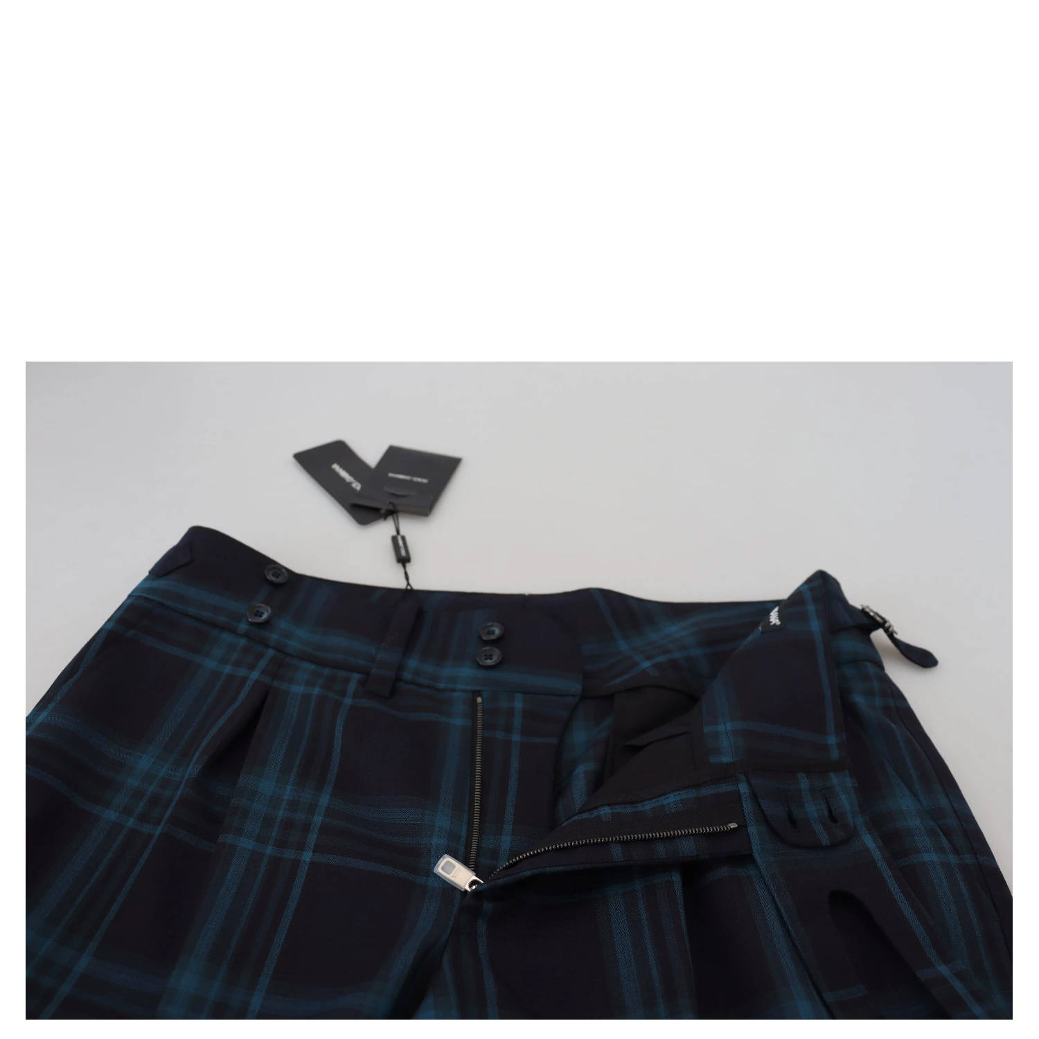 Blue Purple Plaid Wool Trousers Pants