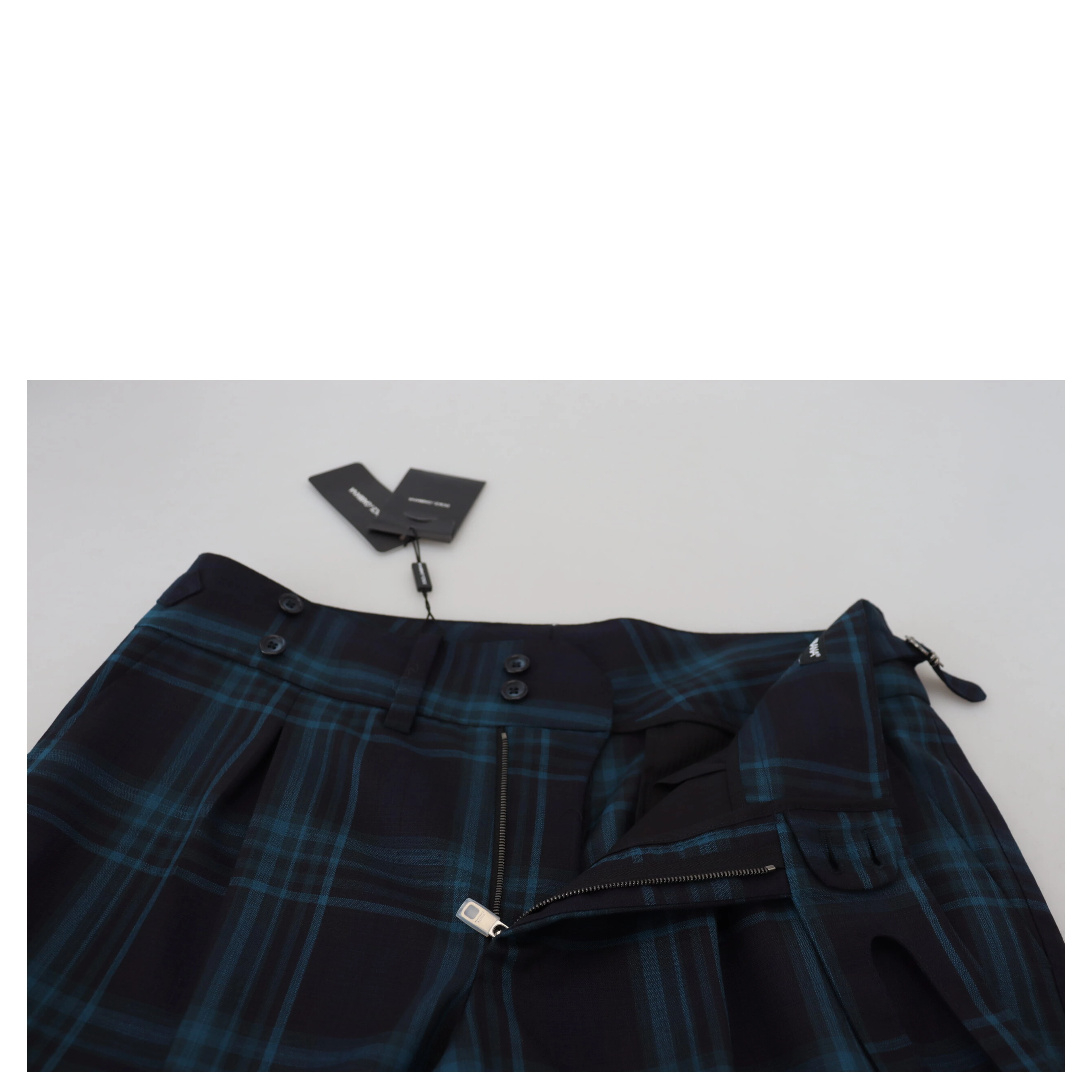 Blue Purple Plaid Wool Trousers Pants
