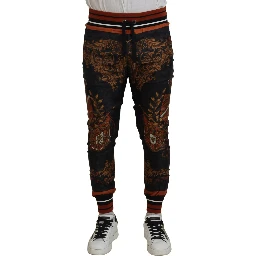 Gray Silk Baroque Crown Trousers Sport Pants