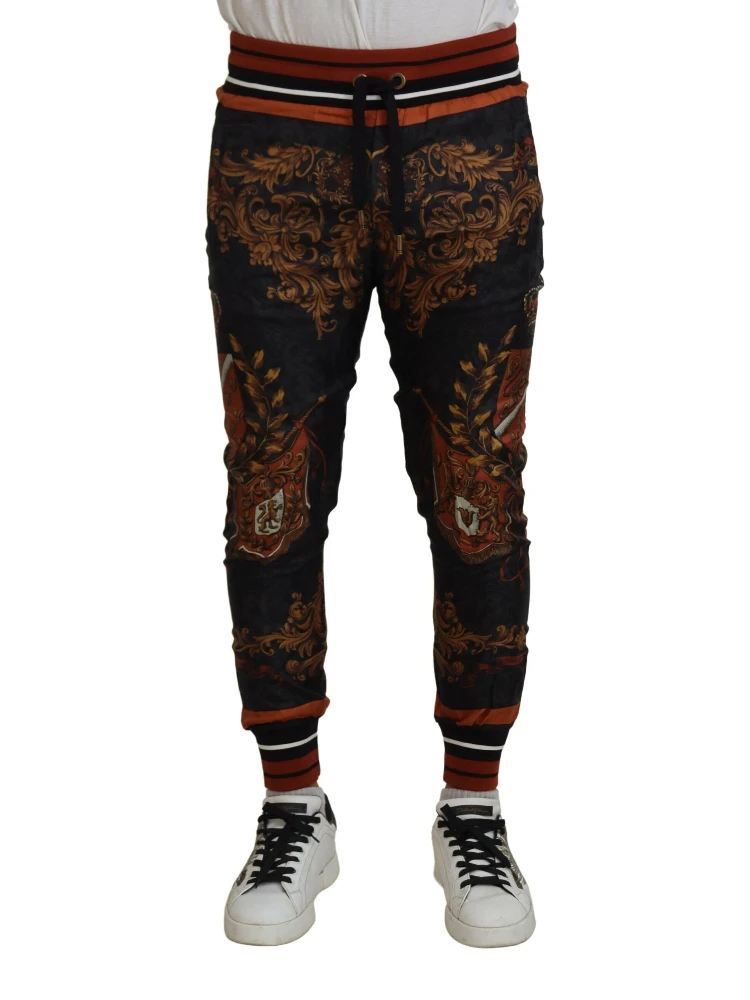 Gray Silk Baroque Crown Trousers Sport Pants