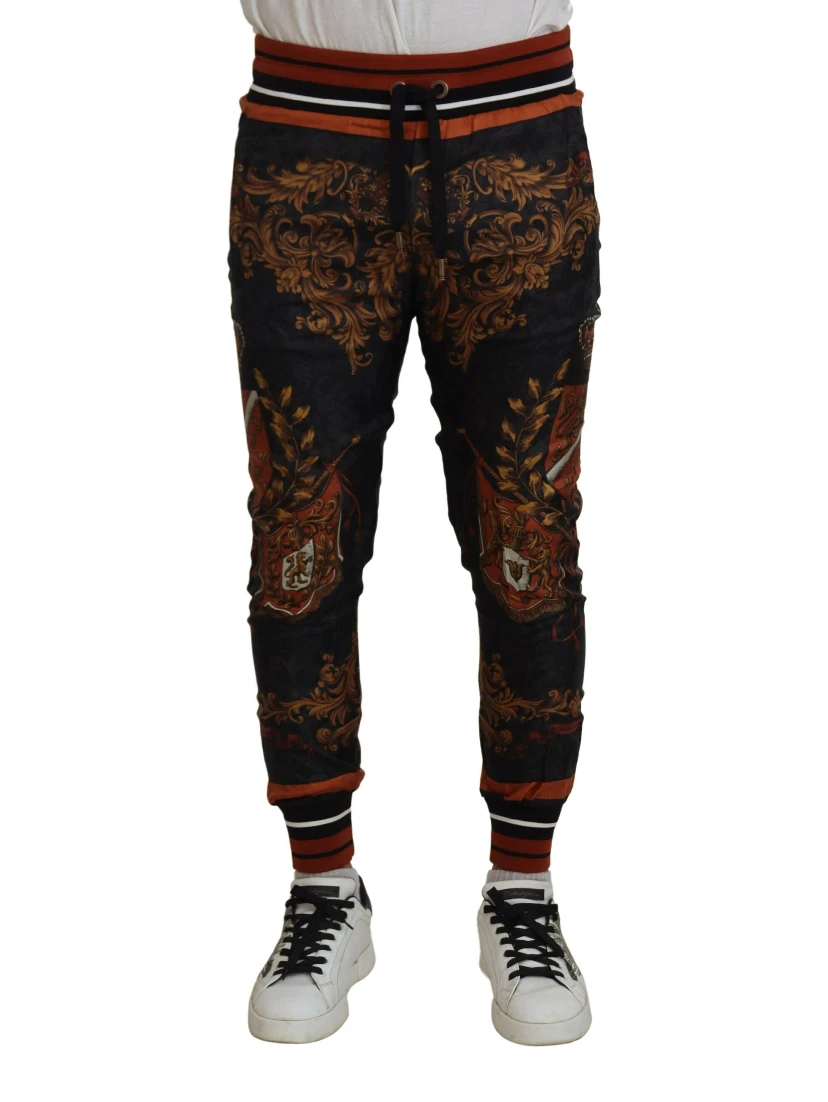 Gray Silk Baroque Crown Trousers Sport Pants