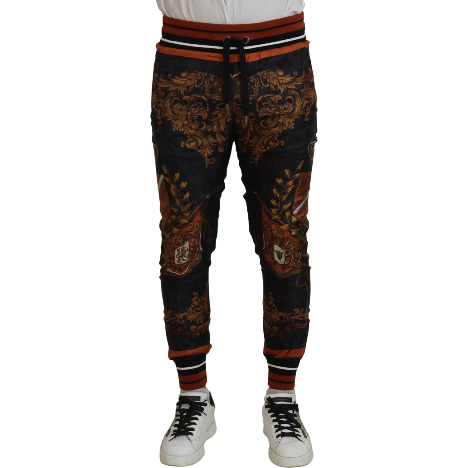 Gray Silk Baroque Crown Trousers Sport Pants