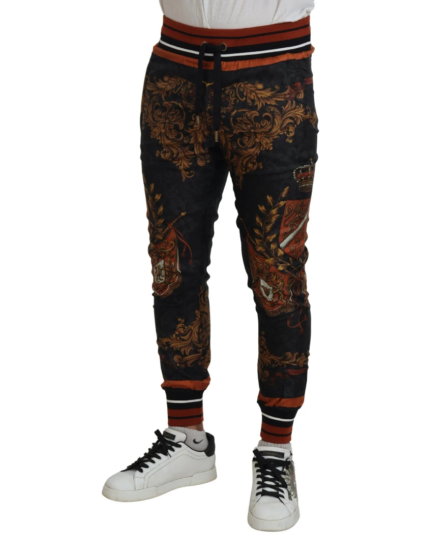 Gray Silk Baroque Crown Trousers Sport Pants