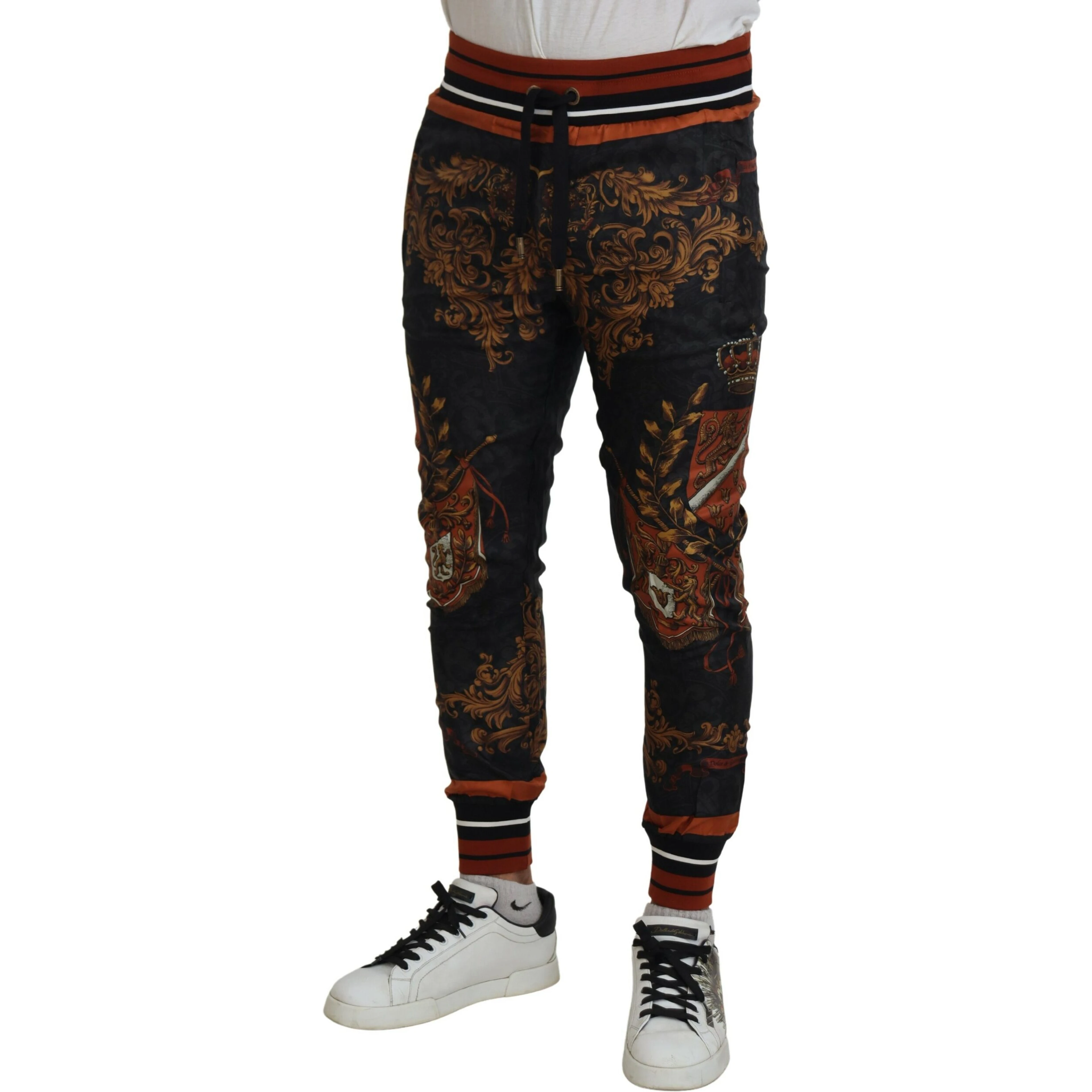 Gray Silk Baroque Crown Trousers Sport Pants