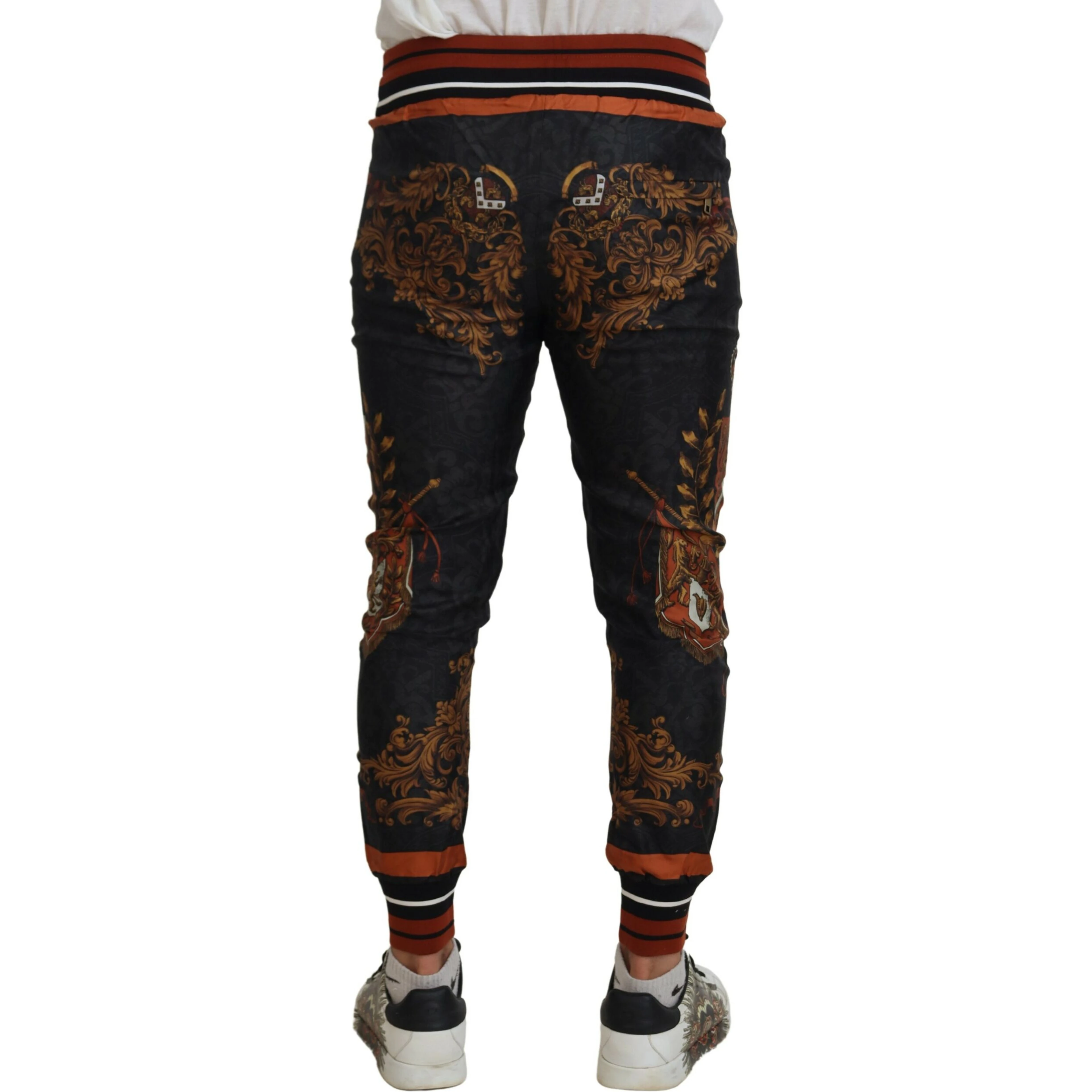 Gray Silk Baroque Crown Trousers Sport Pants