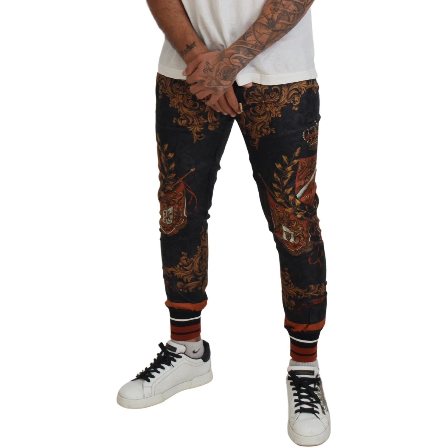 Gray Silk Baroque Crown Trousers Sport Pants