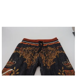 Gray Silk Baroque Crown Trousers Sport Pants