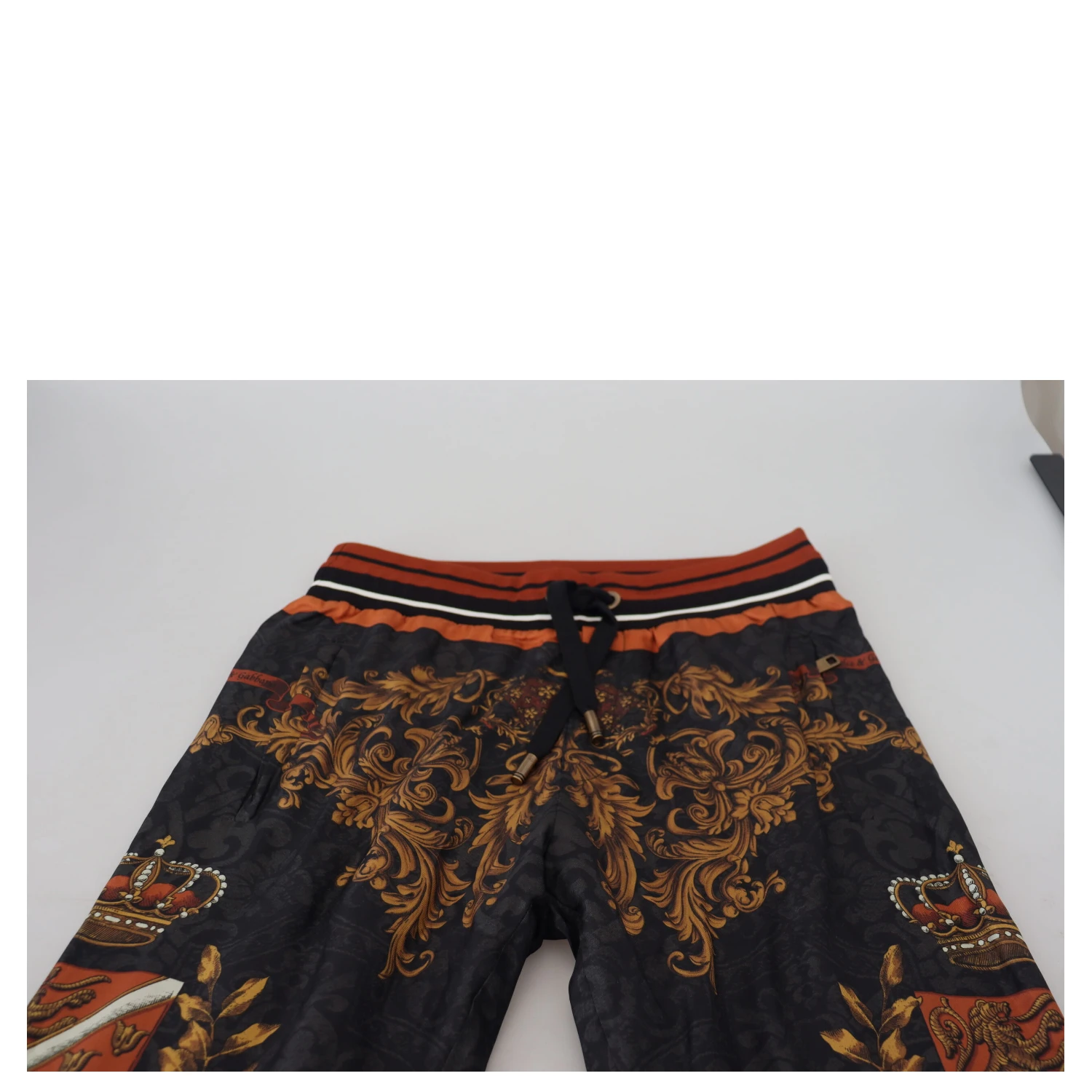 Gray Silk Baroque Crown Trousers Sport Pants