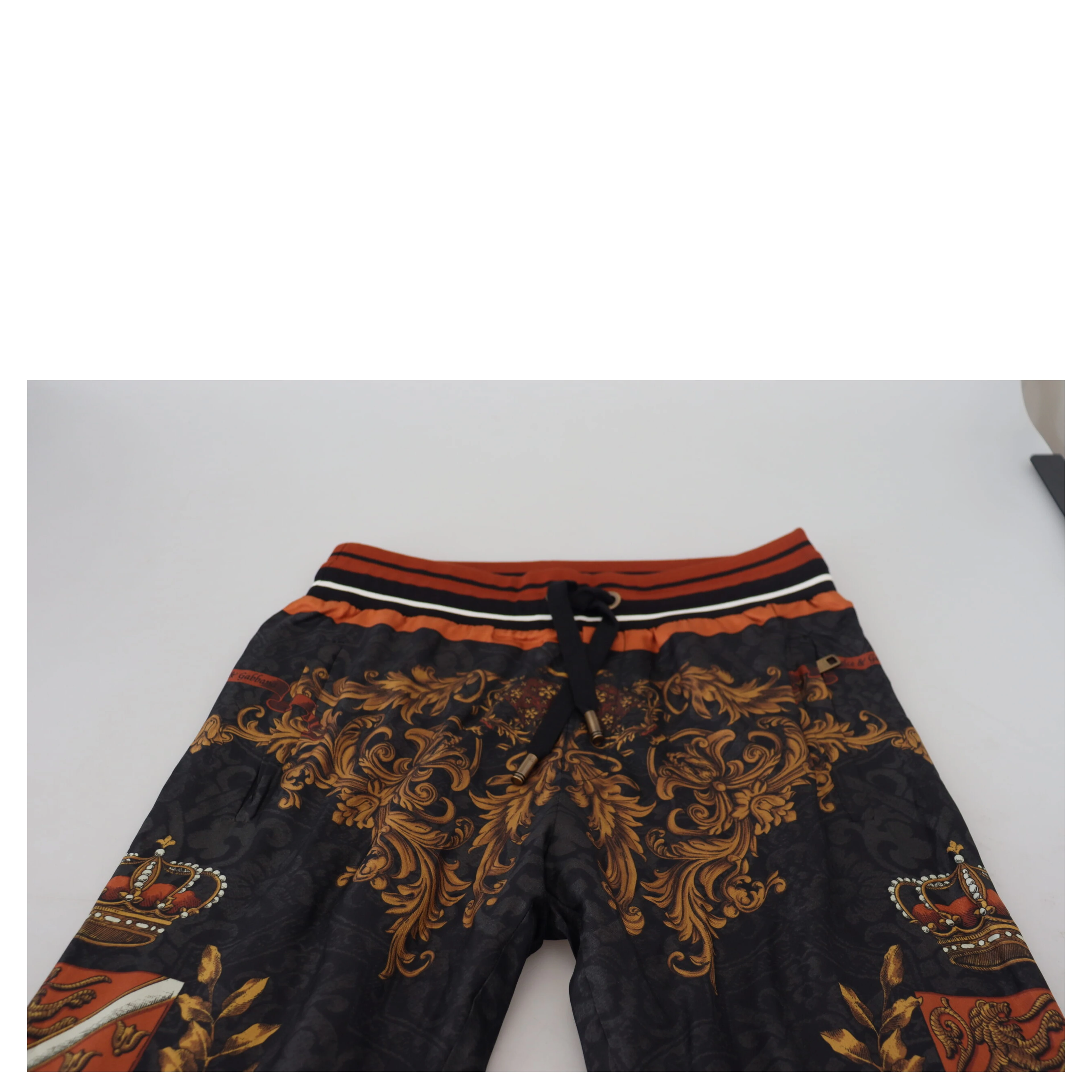 Gray Silk Baroque Crown Trousers Sport Pants