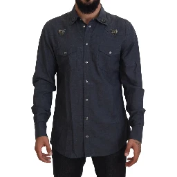 Blue Cotton Denim Crystal Bee Shirt