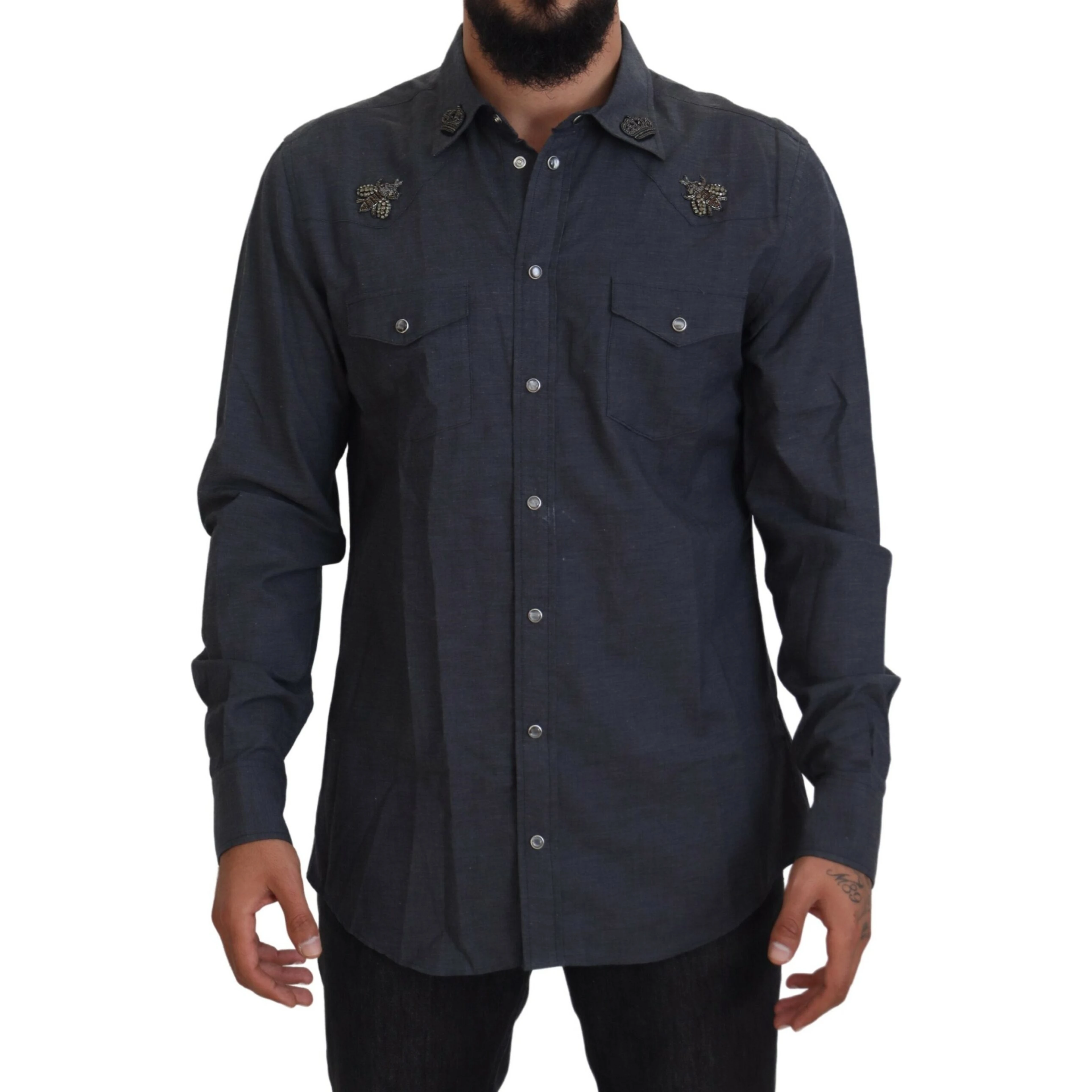 Blue Cotton Denim Crystal Bee Shirt