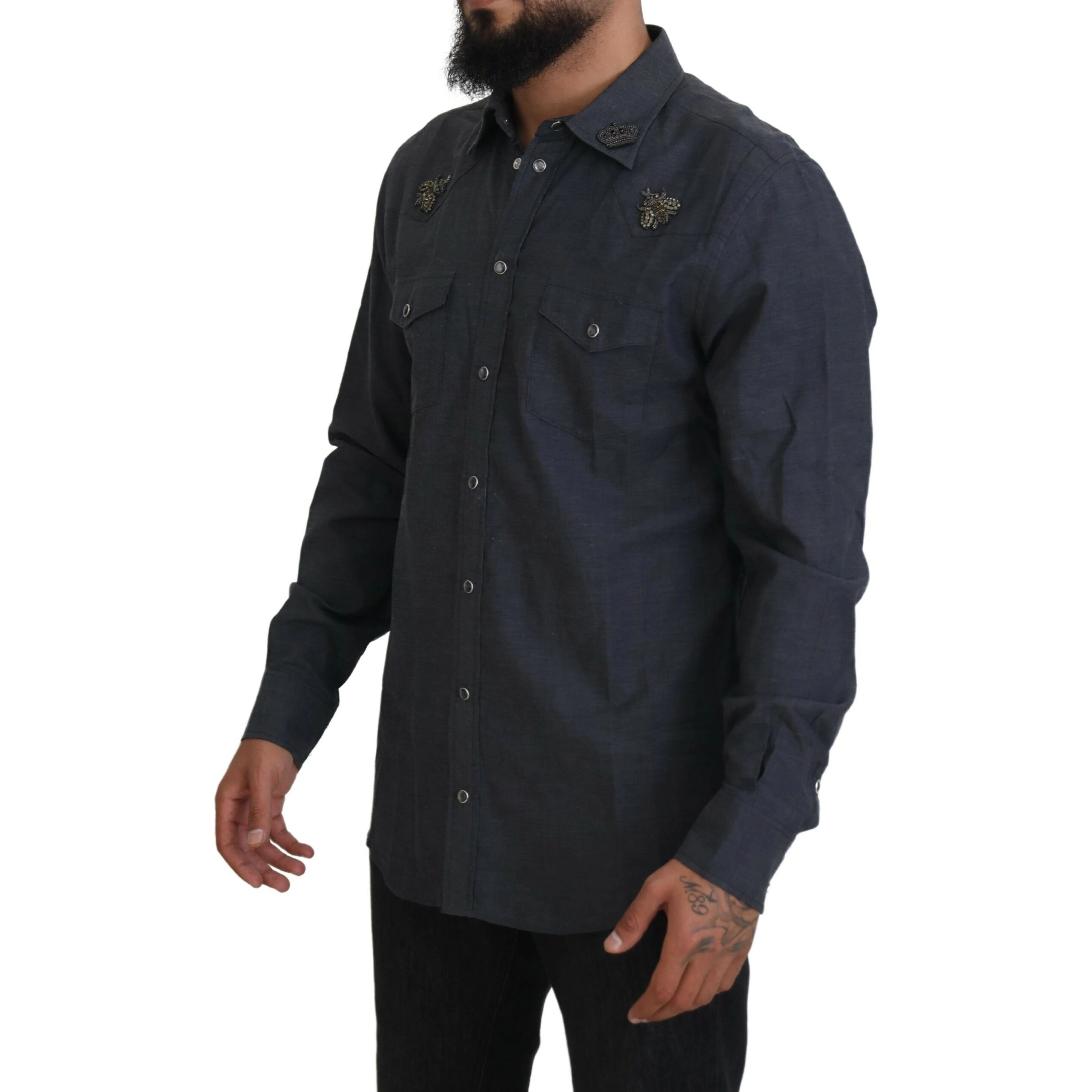 Blue Cotton Denim Crystal Bee Shirt