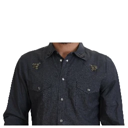 Blue Cotton Denim Crystal Bee Shirt