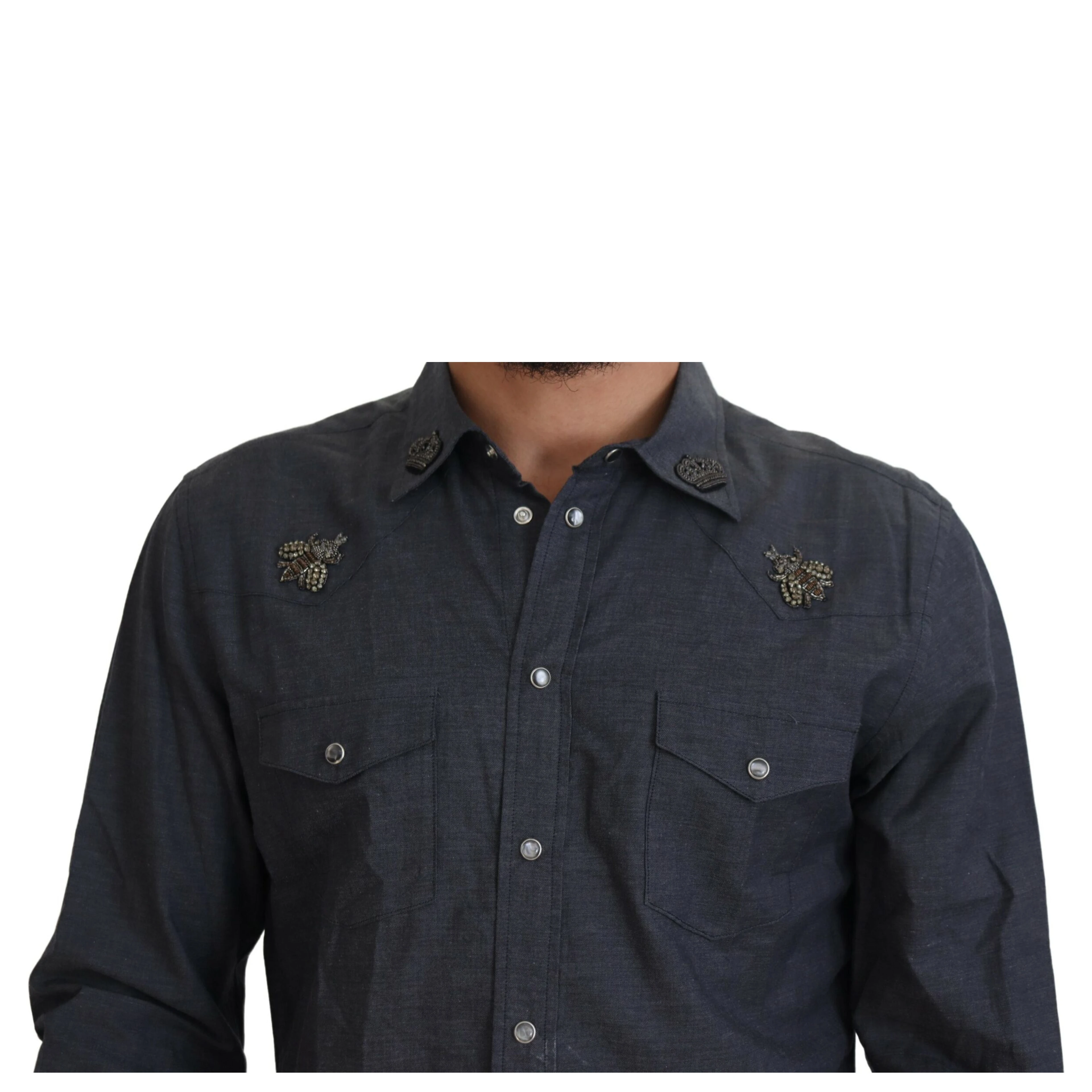 Blue Cotton Denim Crystal Bee Shirt