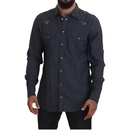 Blue Cotton Denim Crystal Bee Shirt