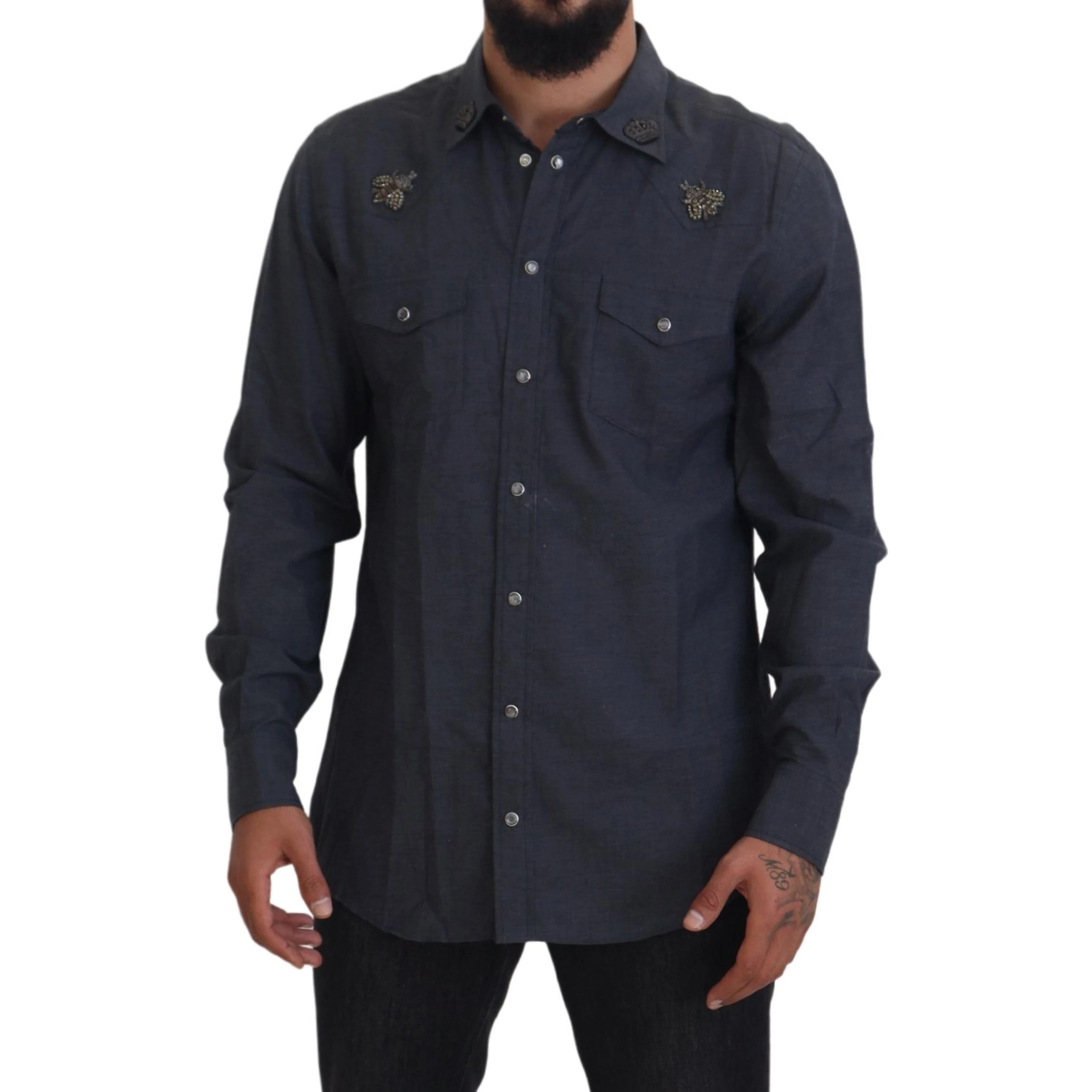 Blue Cotton Denim Crystal Bee Shirt