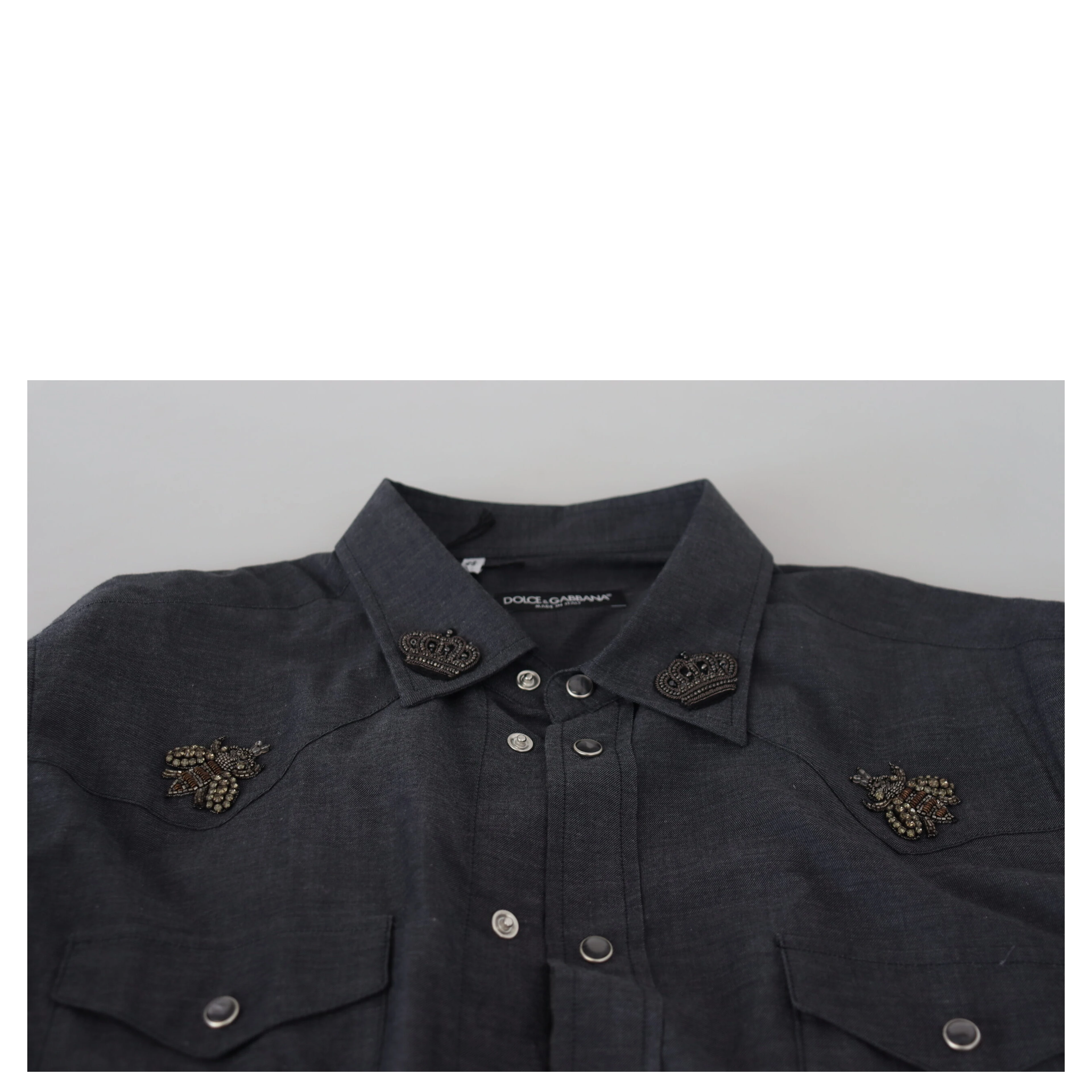 Blue Cotton Denim Crystal Bee Shirt
