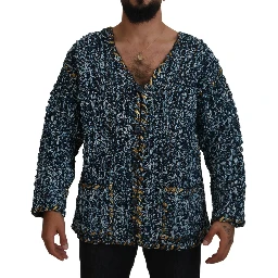 Blue Button Cardigan Fatto A Mano Sweater