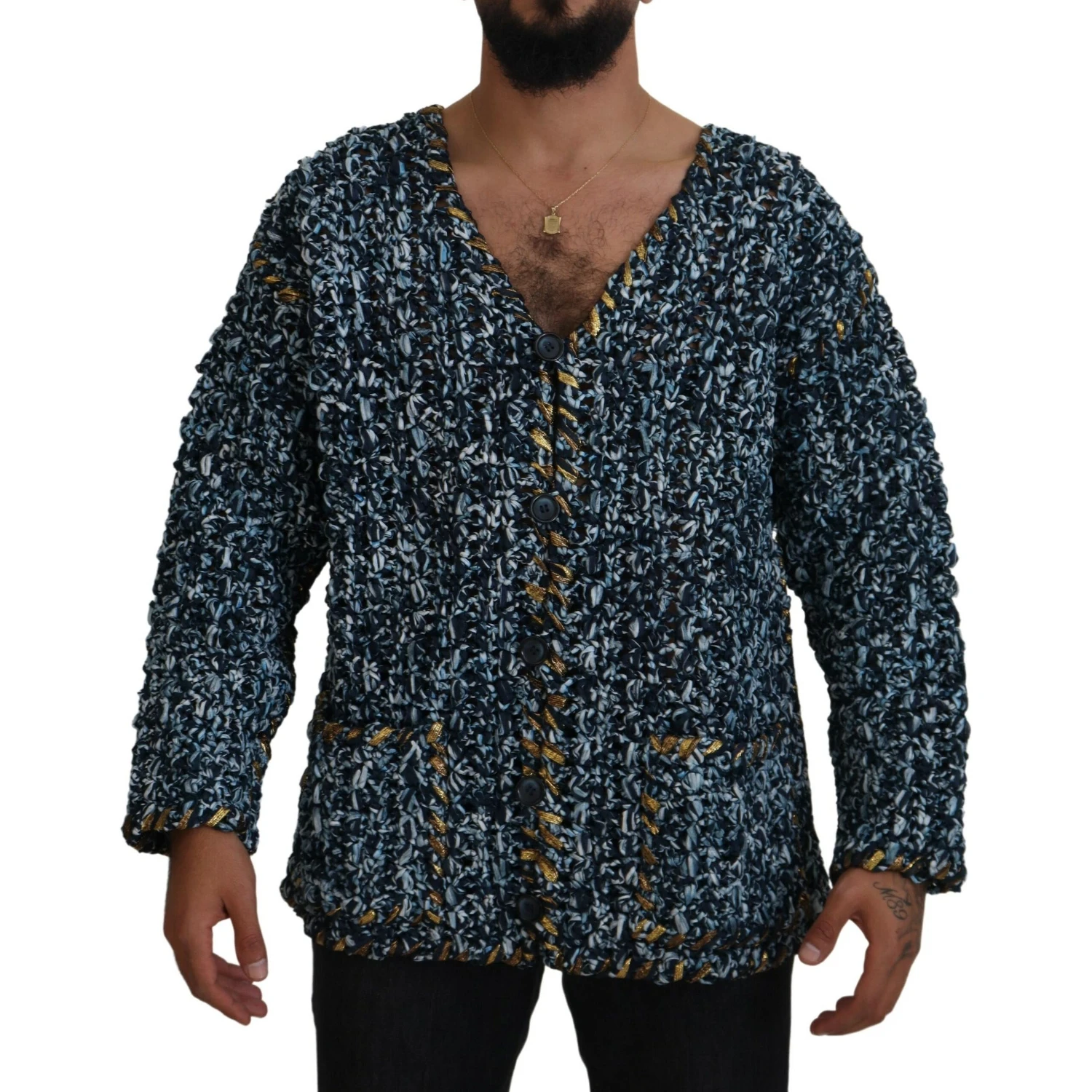 Blue Button Cardigan Fatto A Mano Sweater