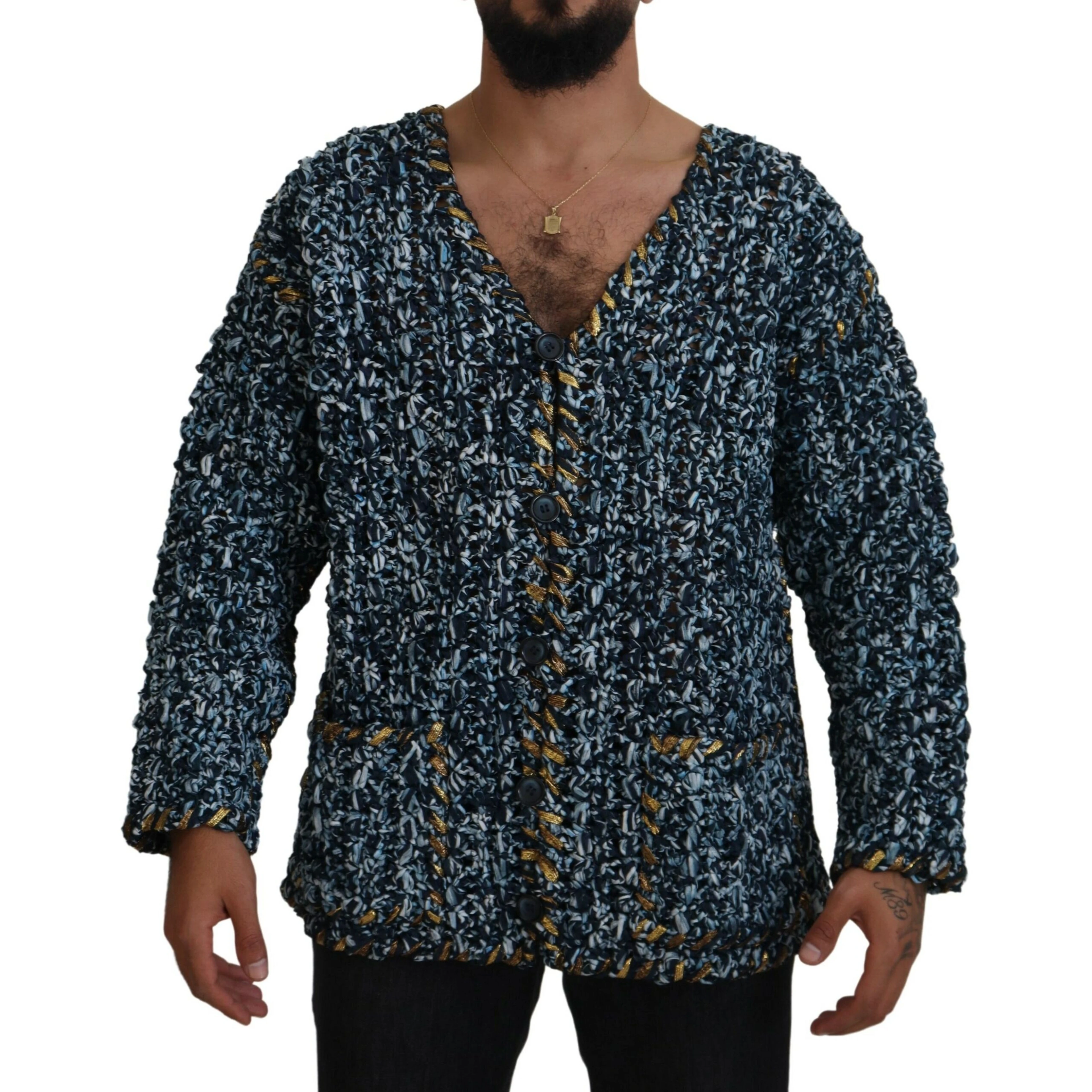 Blue Button Cardigan Fatto A Mano Sweater