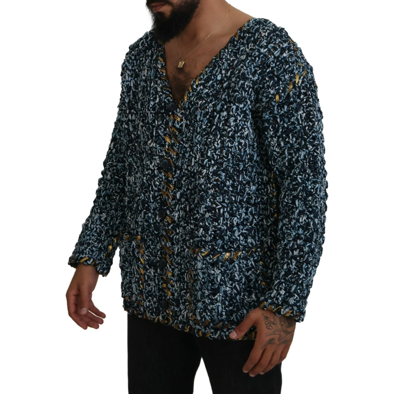Blue Button Cardigan Fatto A Mano Sweater