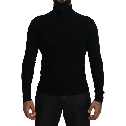 Black Half Zip Turtleneck Pullover Sweater