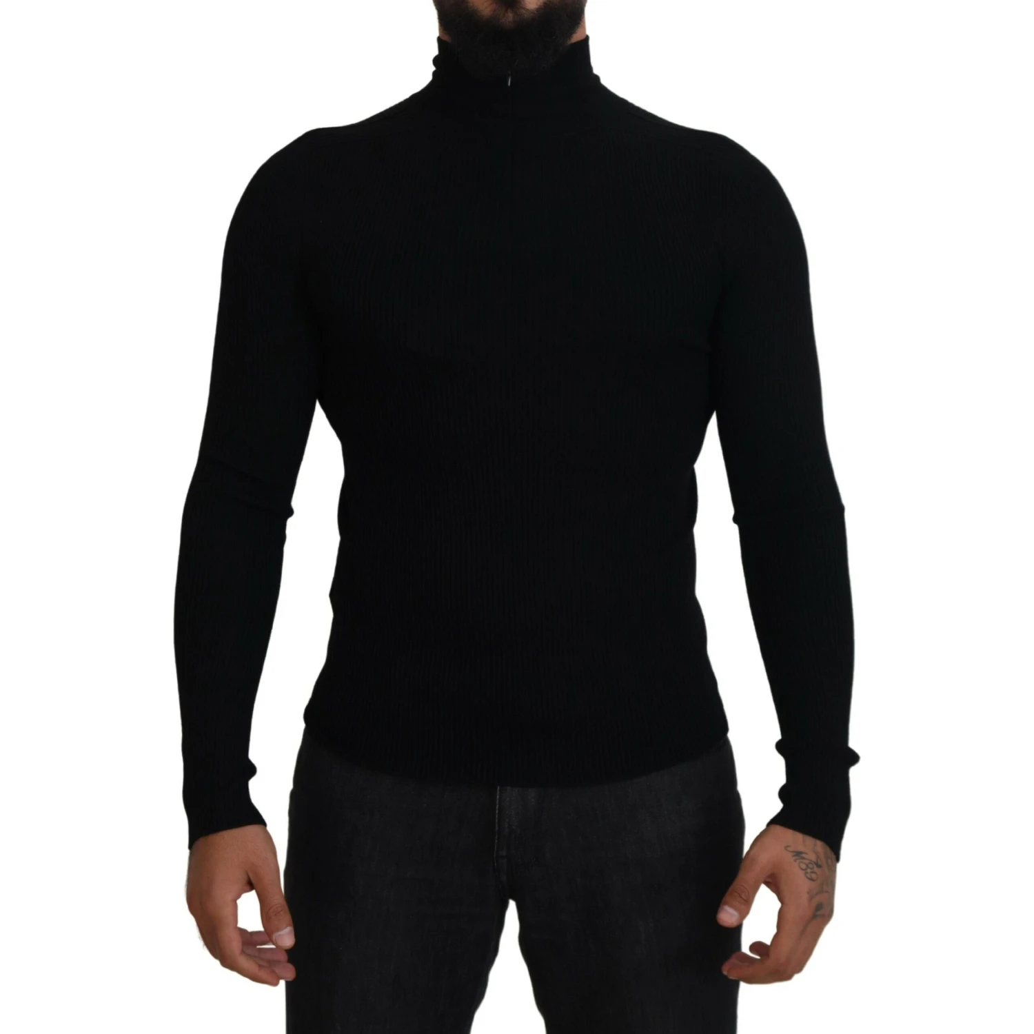 Black Half Zip Turtleneck Pullover Sweater