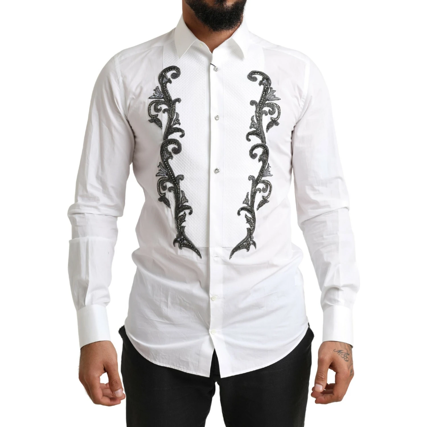 White Tuxedo Slim Fit Baroque Shirt