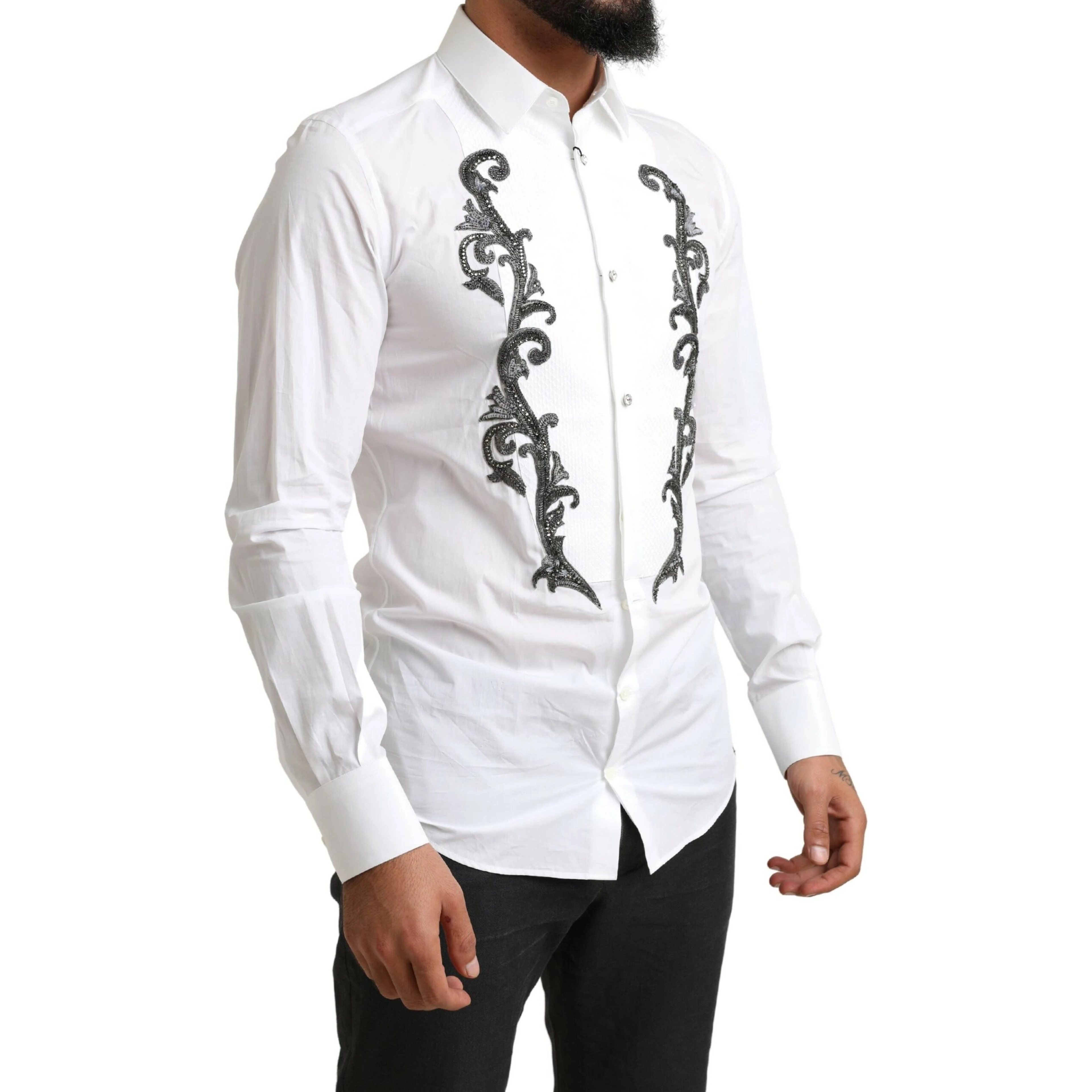 White Tuxedo Slim Fit Baroque Shirt