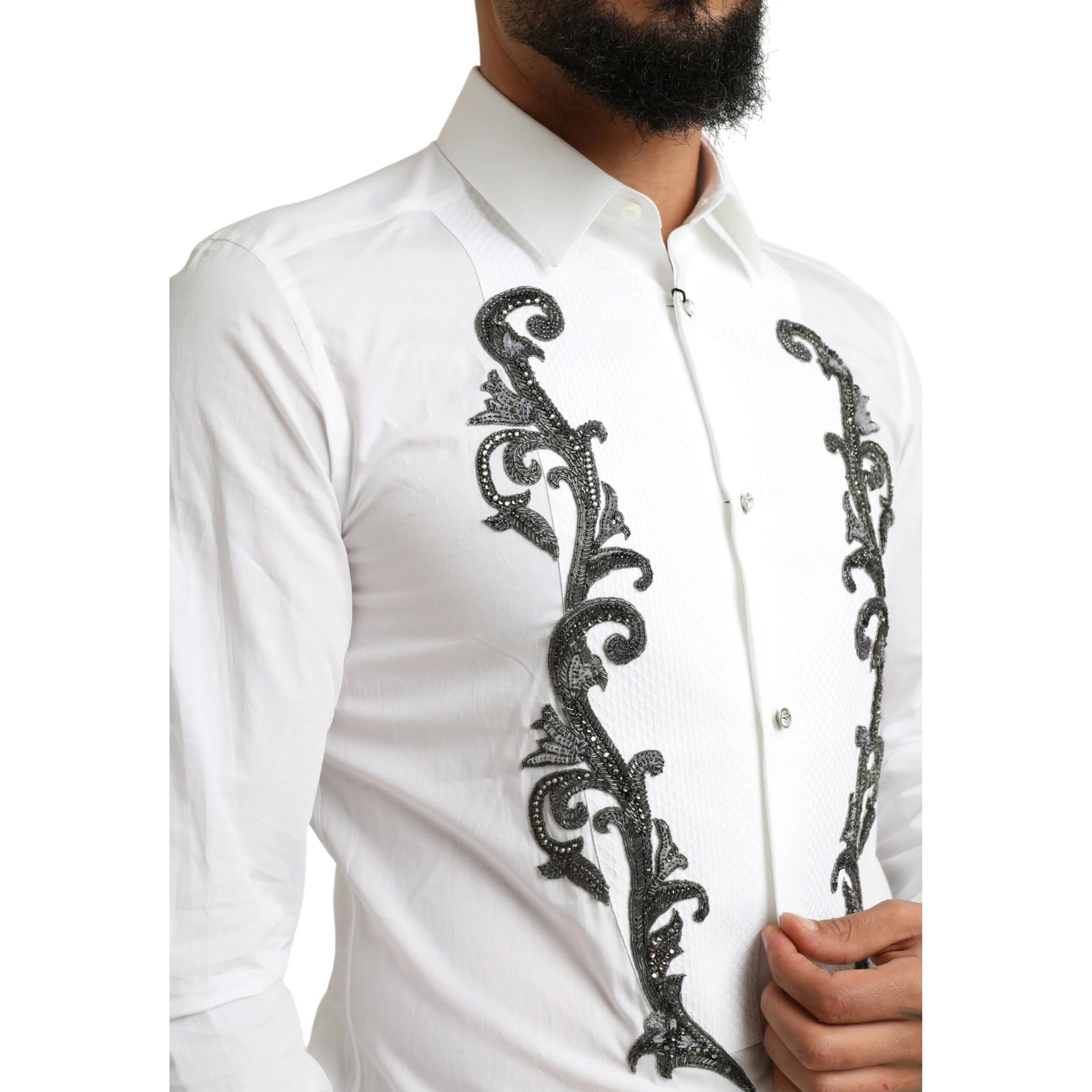 White Tuxedo Slim Fit Baroque Shirt