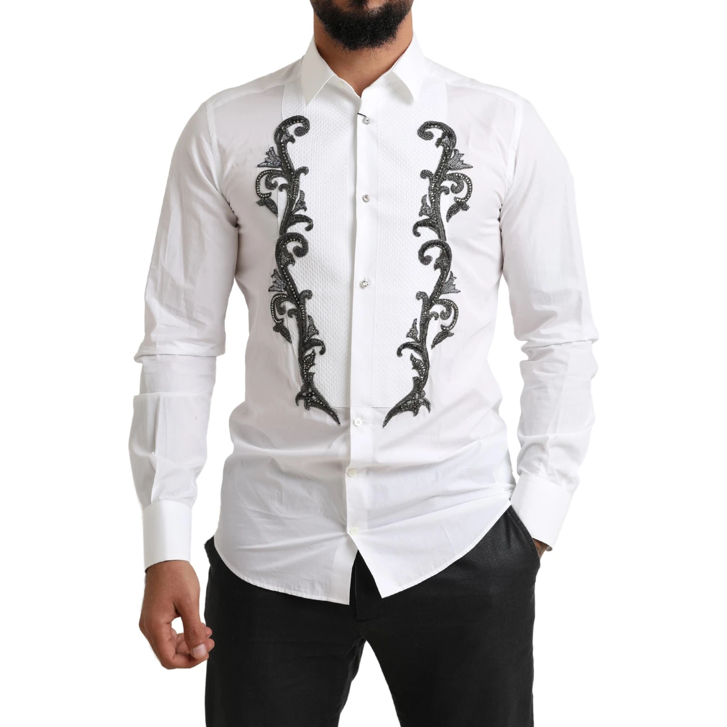White Tuxedo Slim Fit Baroque Shirt