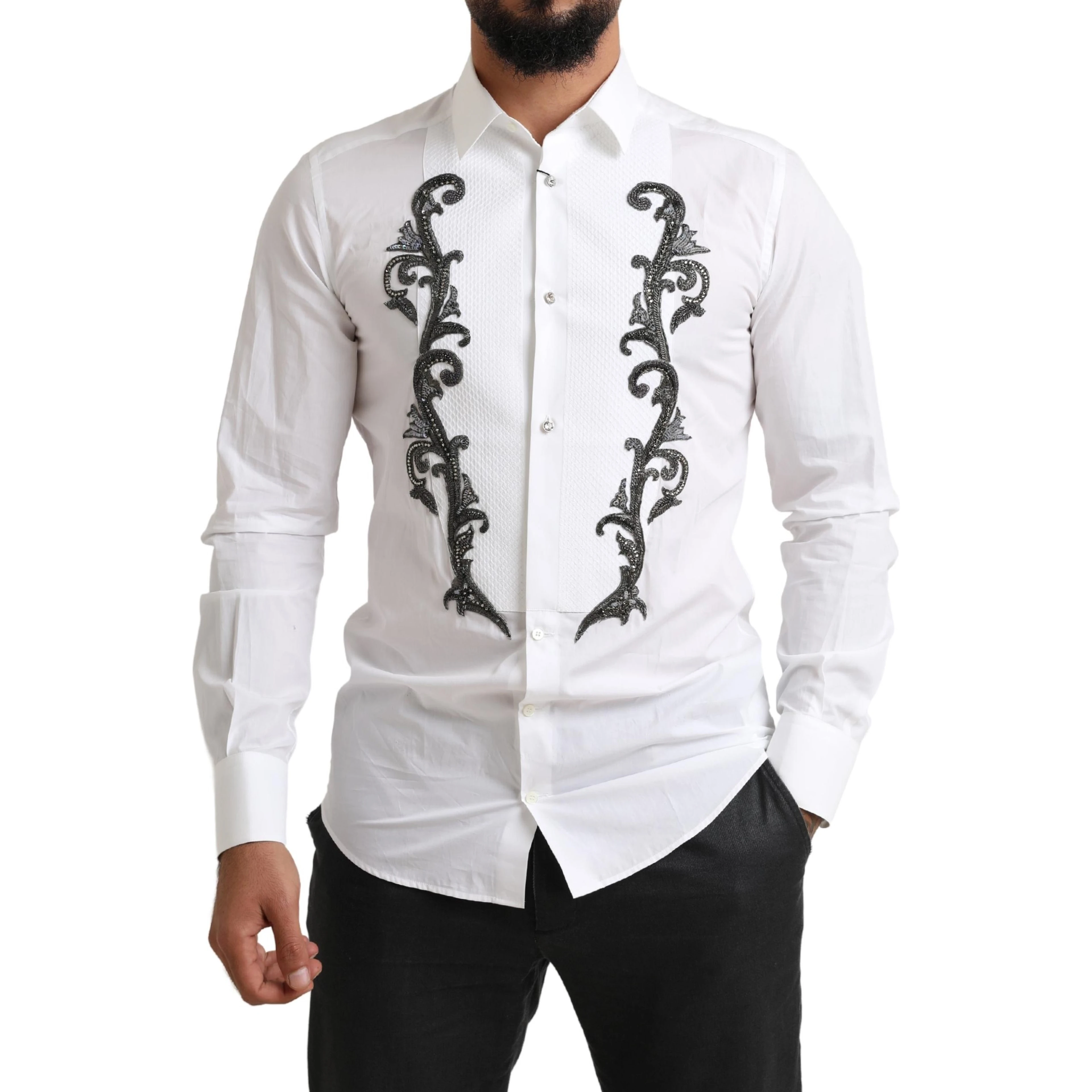 White Tuxedo Slim Fit Baroque Shirt