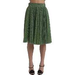 Metallic Green High Waist A-line Pleated Skirt