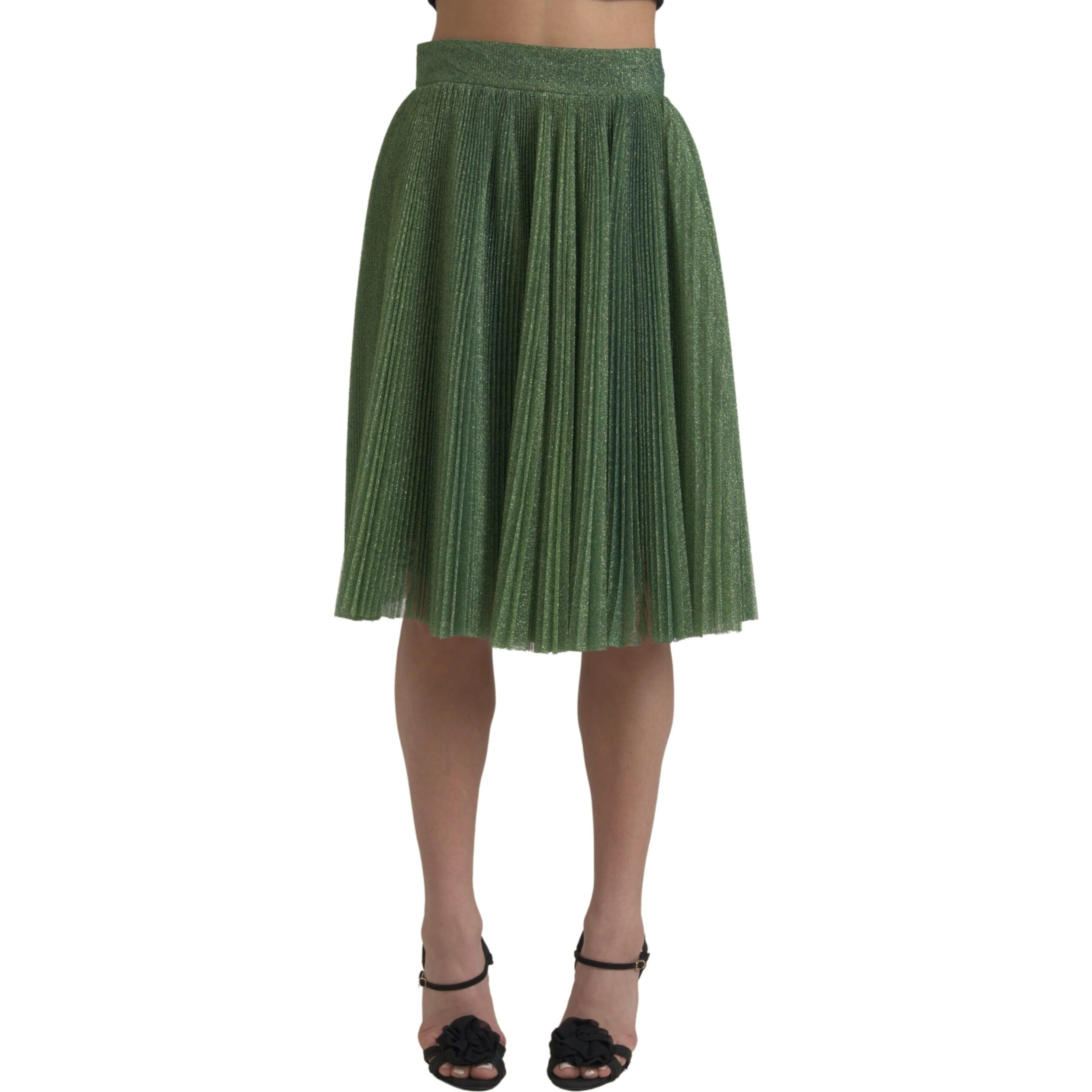 Metallic Green High Waist A-line Pleated Skirt