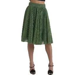 Metallic Green High Waist A-line Pleated Skirt