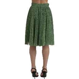 Metallic Green High Waist A-line Pleated Skirt