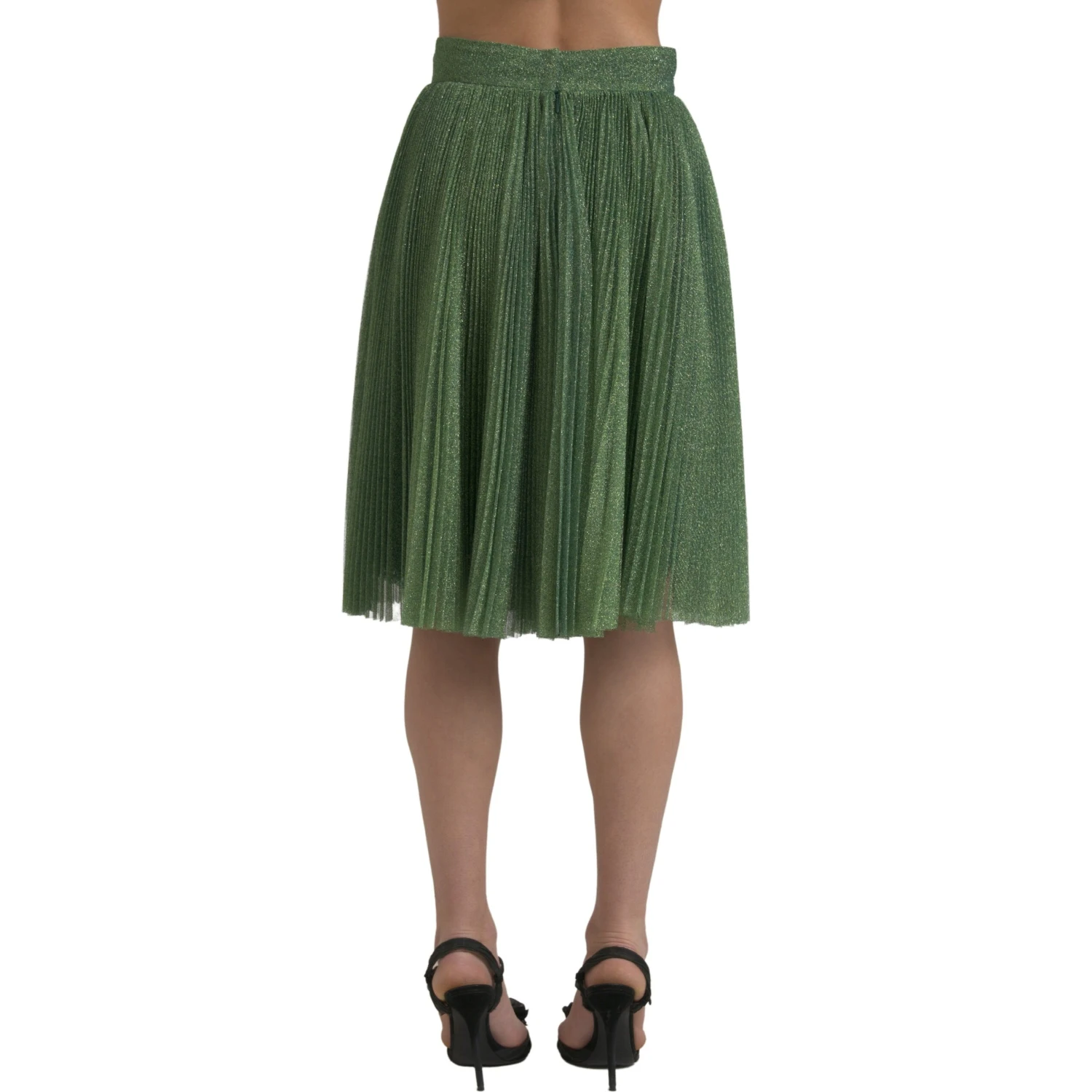 Metallic Green High Waist A-line Pleated Skirt