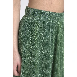 Metallic Green High Waist A-line Pleated Skirt