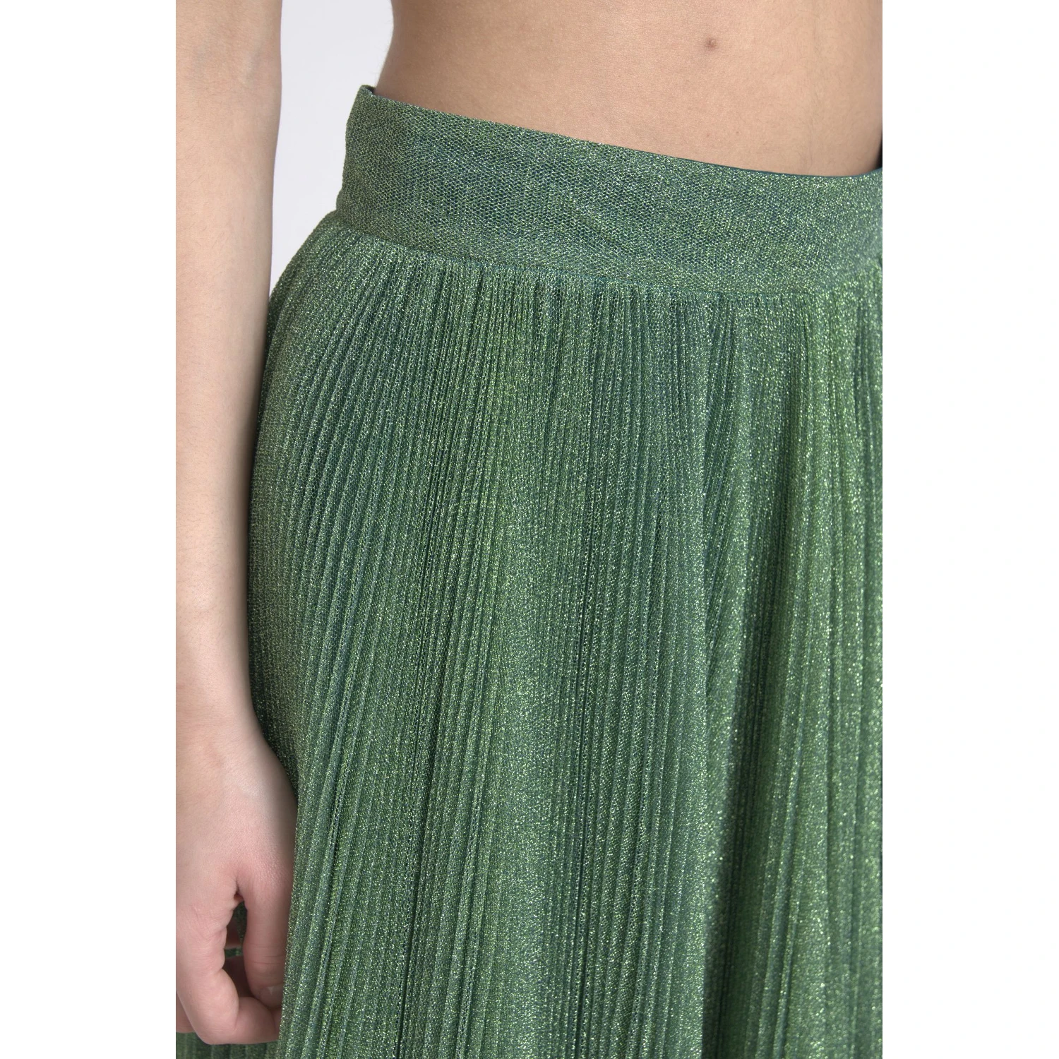 Metallic Green High Waist A-line Pleated Skirt