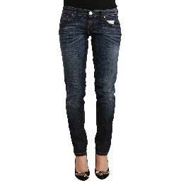 Blue Washed Cotton Low Waist Skinny Denim Jeans