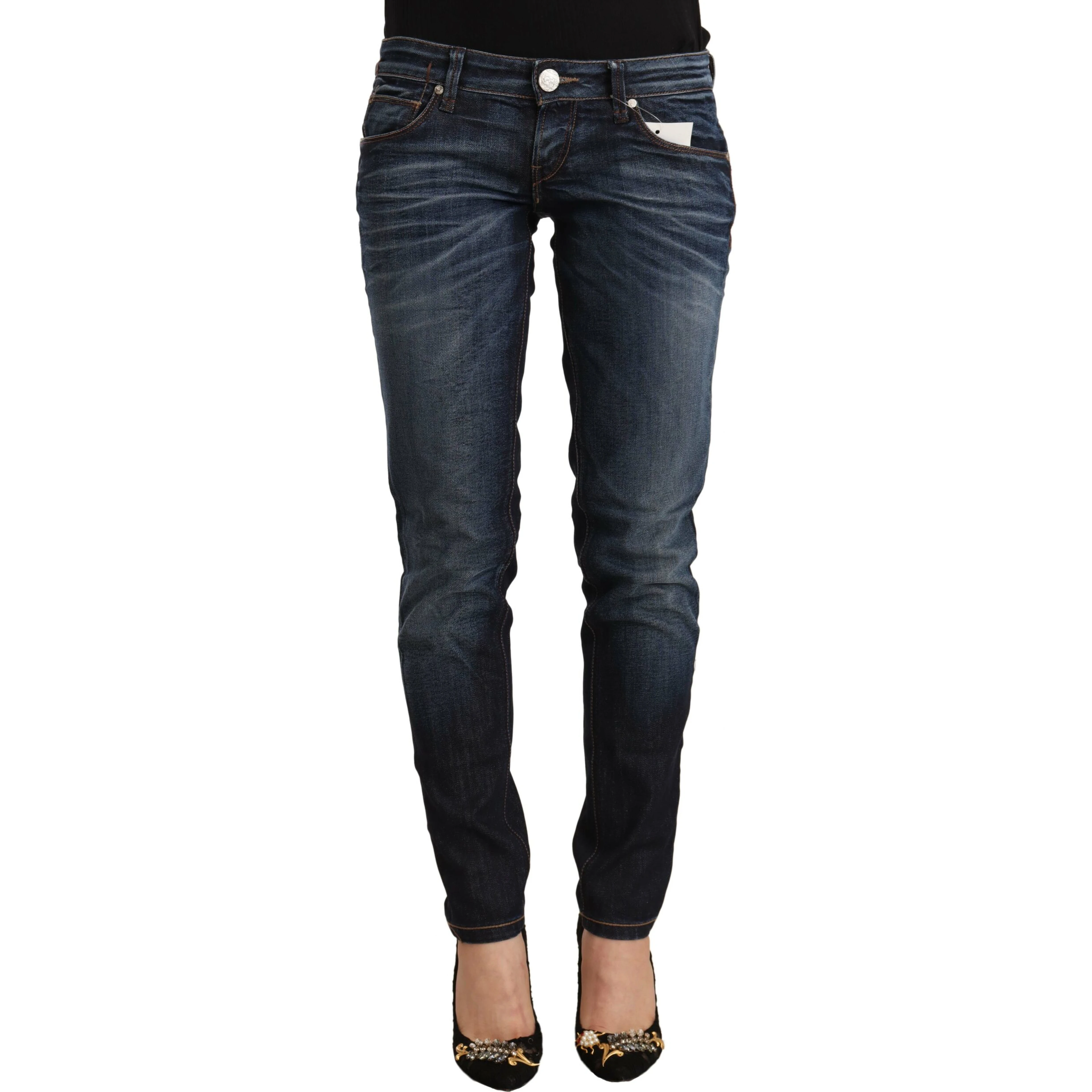 Blue Washed Cotton Low Waist Skinny Denim Jeans