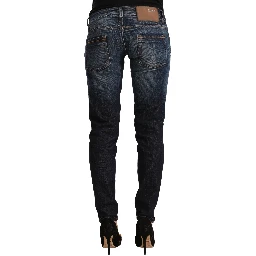 Blue Washed Cotton Low Waist Skinny Denim Jeans