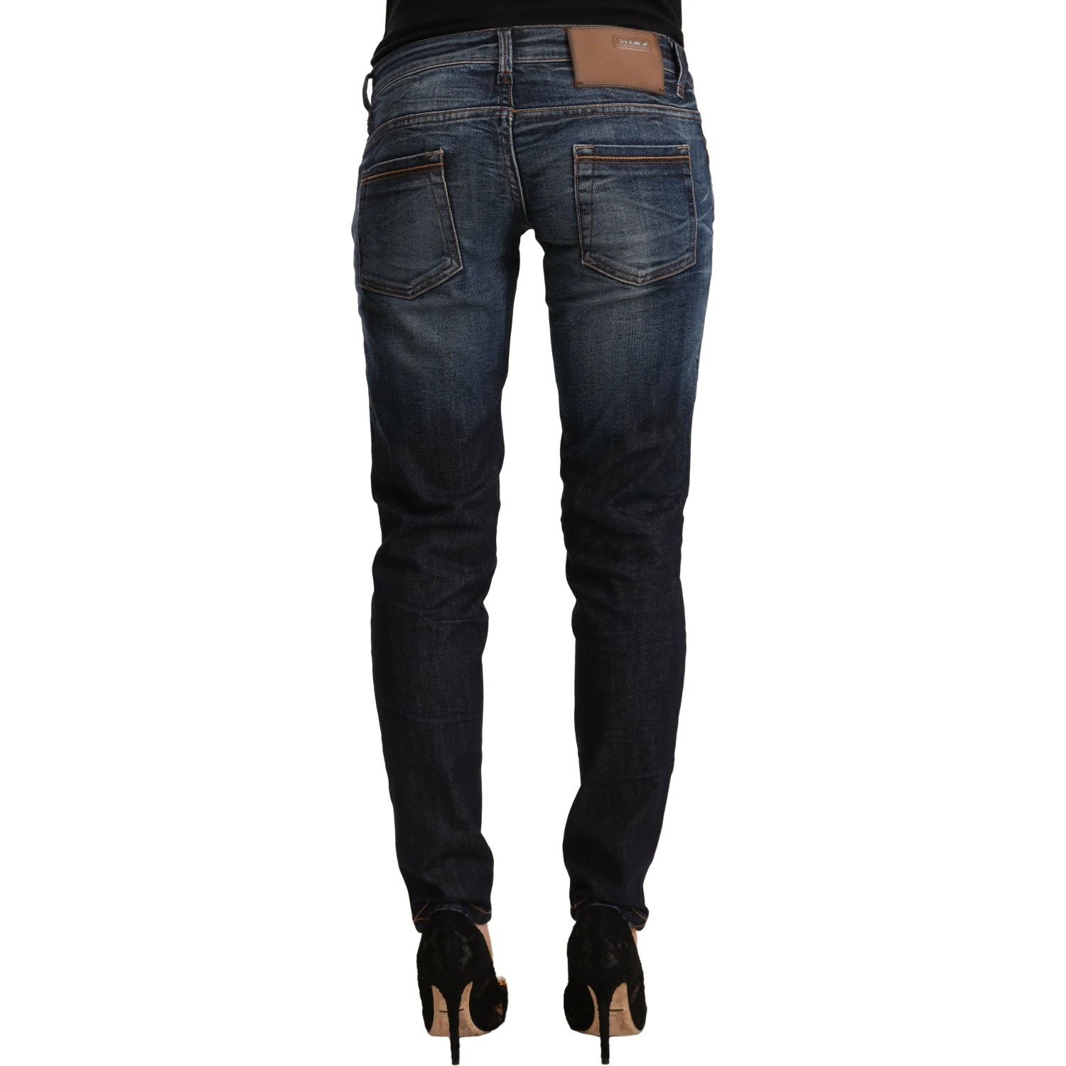 Blue Washed Cotton Low Waist Skinny Denim Jeans