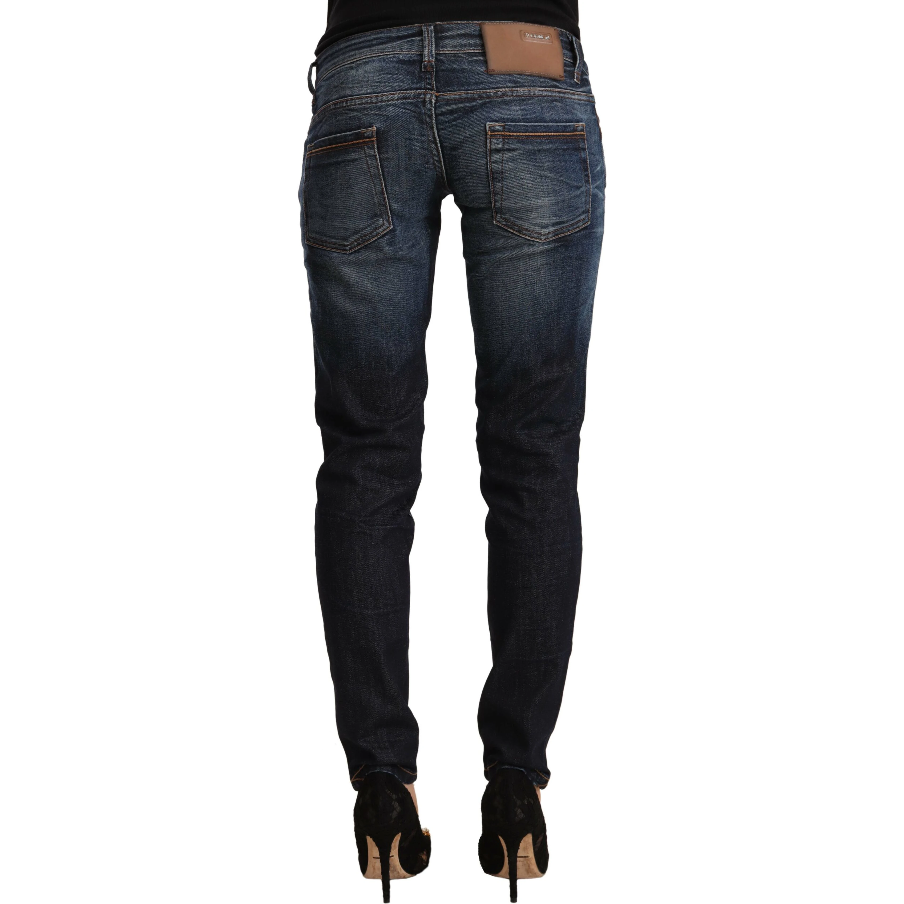 Blue Washed Cotton Low Waist Skinny Denim Jeans