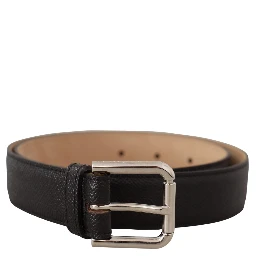 Black Calf Leather Brown Backend Metal Buckle Belt