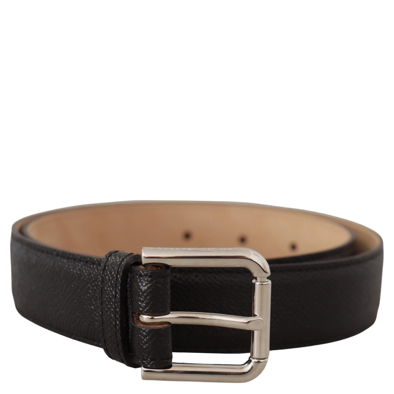 Black Calf Leather Brown Backend Metal Buckle Belt