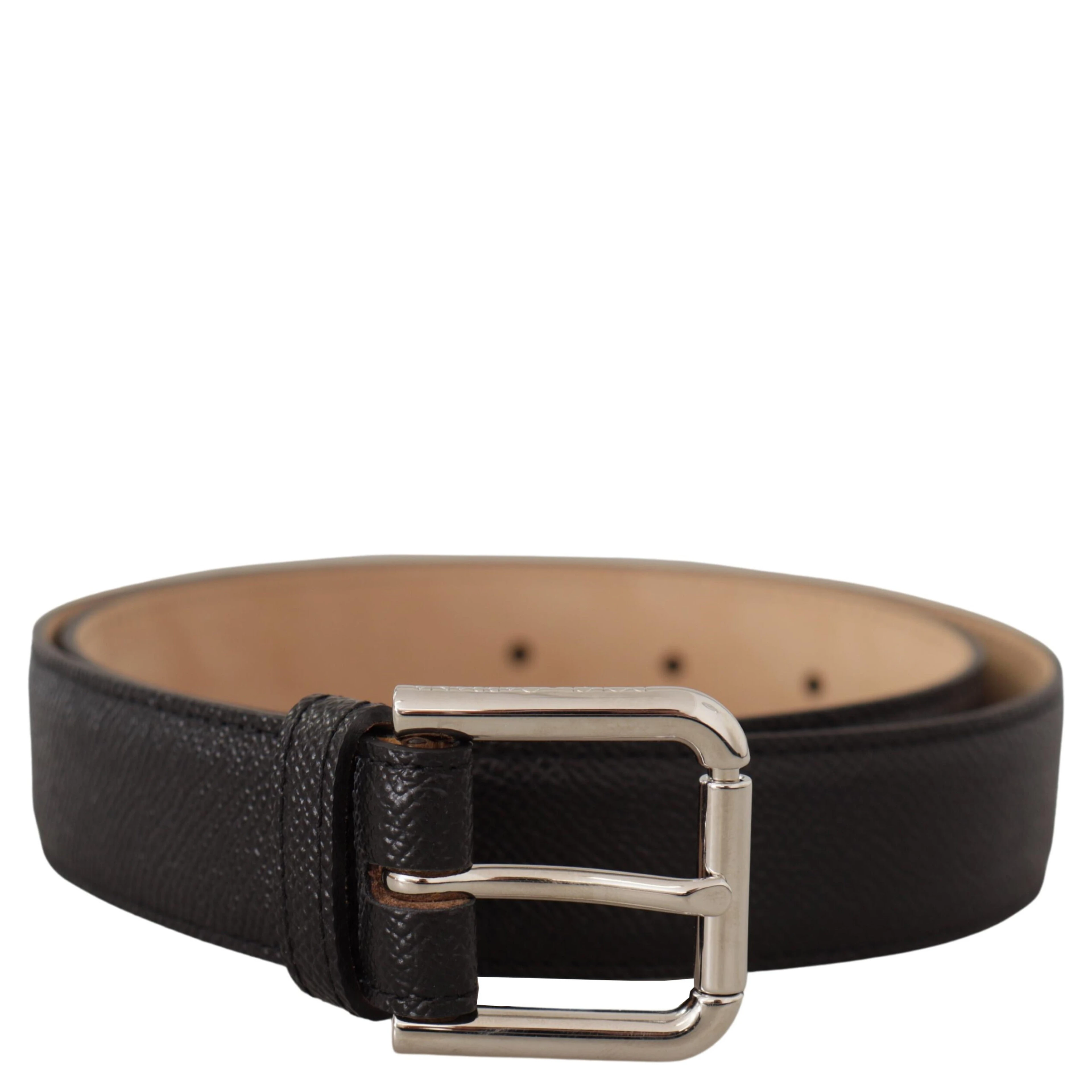 Black Calf Leather Brown Backend Metal Buckle Belt