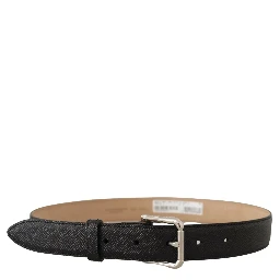 Black Calf Leather Brown Backend Metal Buckle Belt